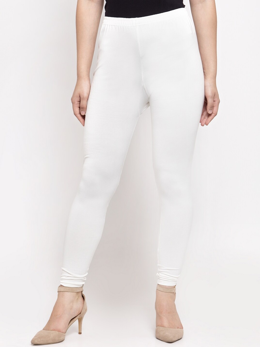 

Jinfo Women White Solid Ankle-Length Leggings