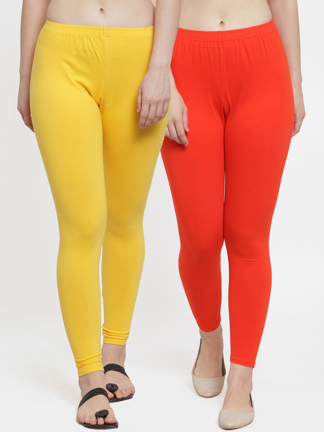 

Jinfo Women Pack Of 2 Solid Ankle-Length Leggings, Yellow