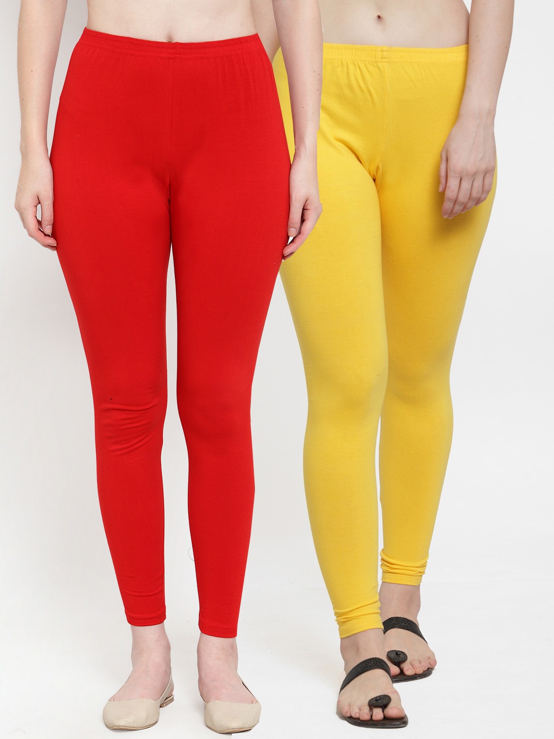 

Jinfo Women Pack Of 2 Solid Ankle-Length Leggings, Red