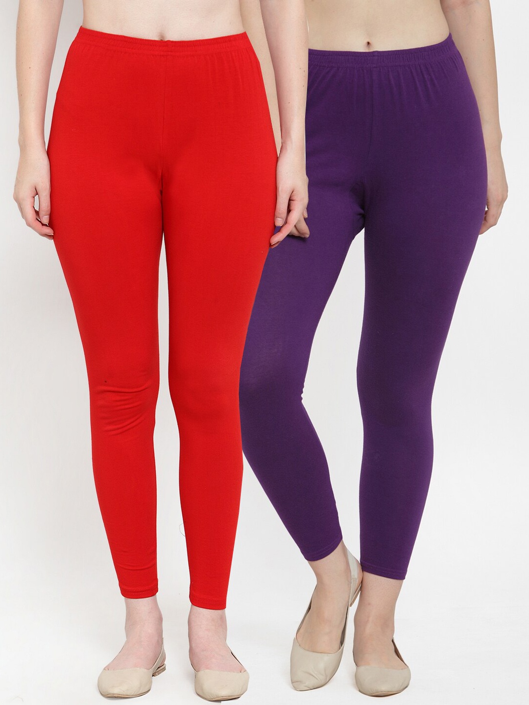 

Jinfo Women Pack Of 2 Solid Ankle-Length Leggings, Red