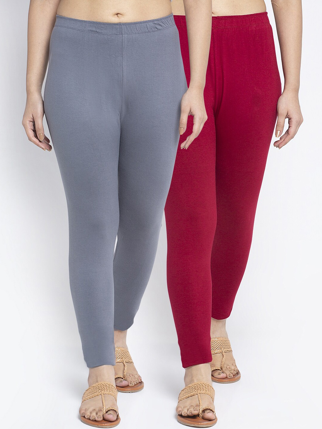 

Jinfo Women Pack Of 2 Solid Ankle-Length Leggings, Grey