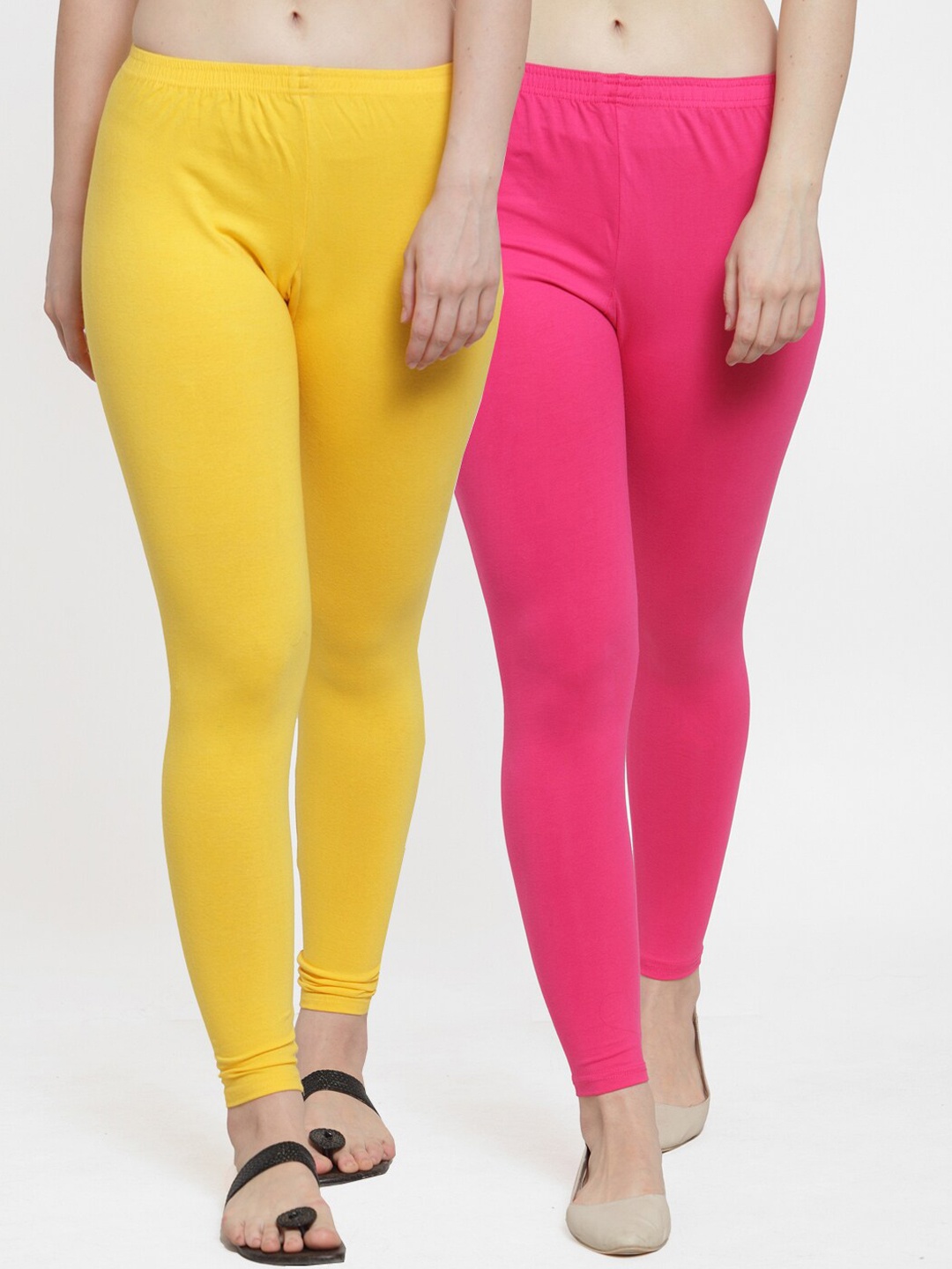 

Jinfo Women Pack Of 2 Solid Ankle-Length Leggings, Yellow