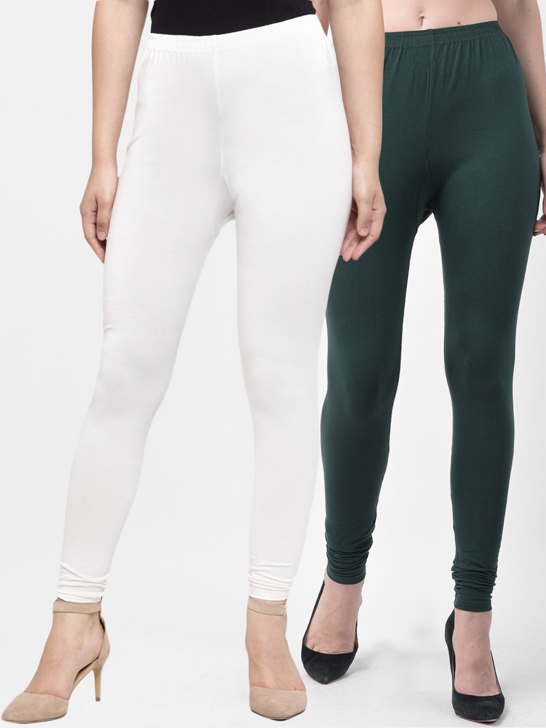 

Jinfo Women Pack Of 2 Solid Ankle-Length Leggings, White