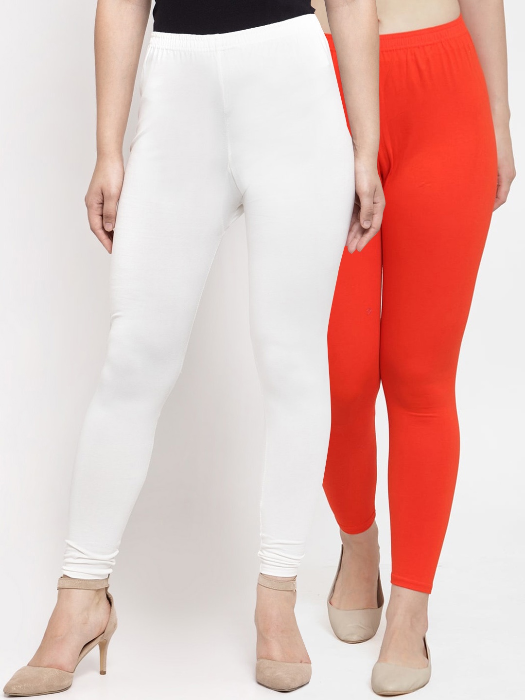 

Jinfo Women Pack Of 2 Solid Ankle-Length Leggings, White