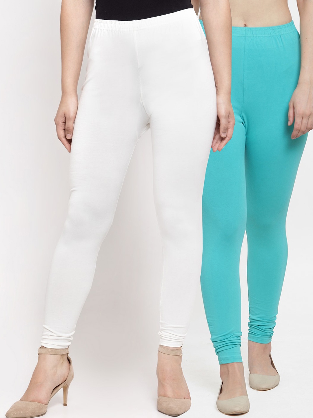 

Jinfo Women Pack Of 2 Solid Ankle-Length Leggings, White