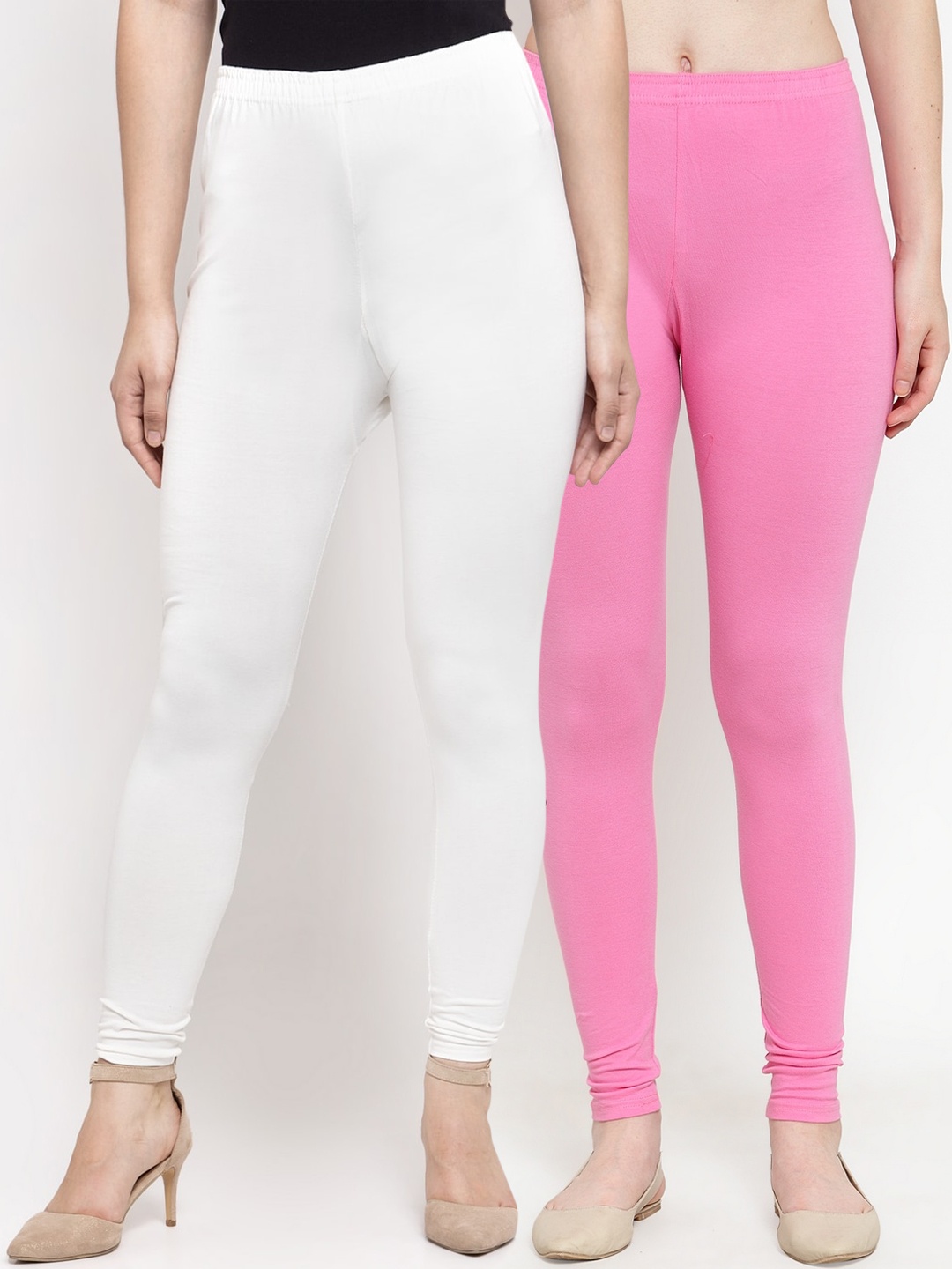 

Jinfo Women Pack of 2 Solid Ankle-Length Leggings, White