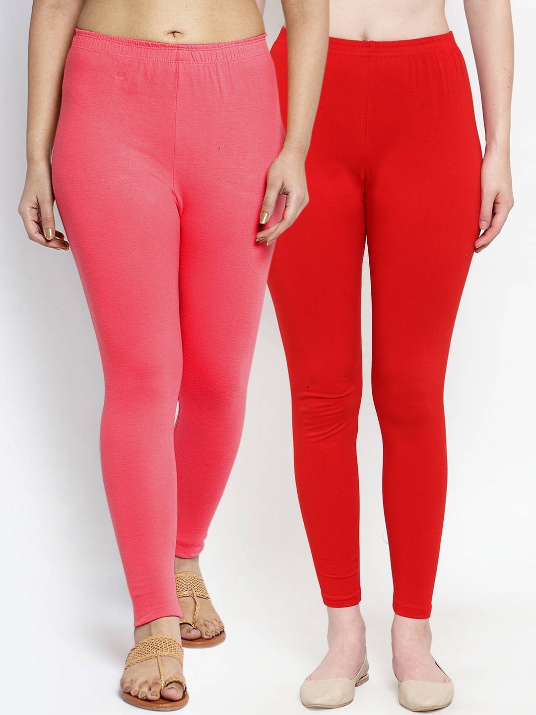 

Jinfo Women Pack Of 2 Solid Ankle-Length Leggings, Red