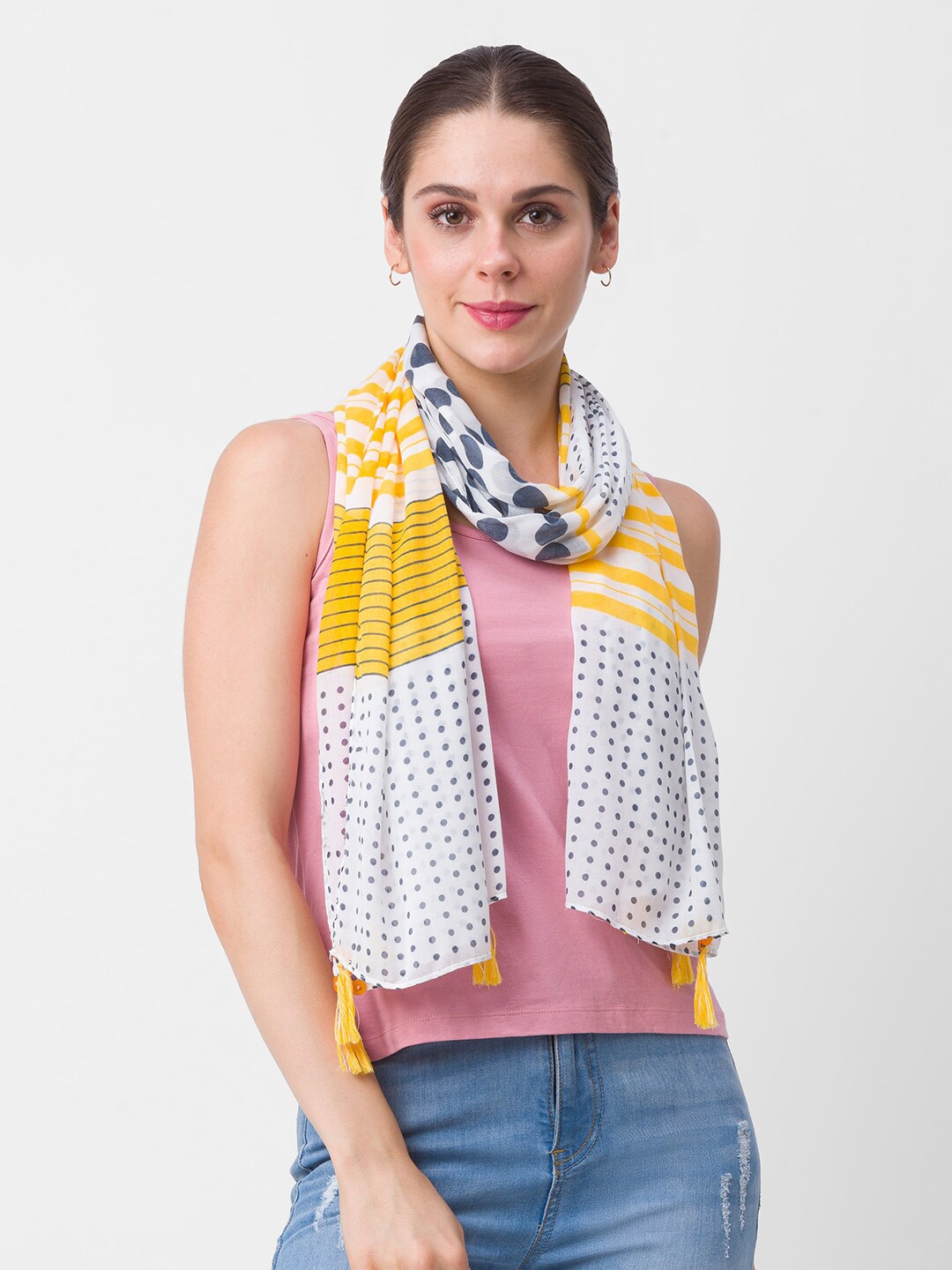 

Globus Women White & Yellow Printed Scarf