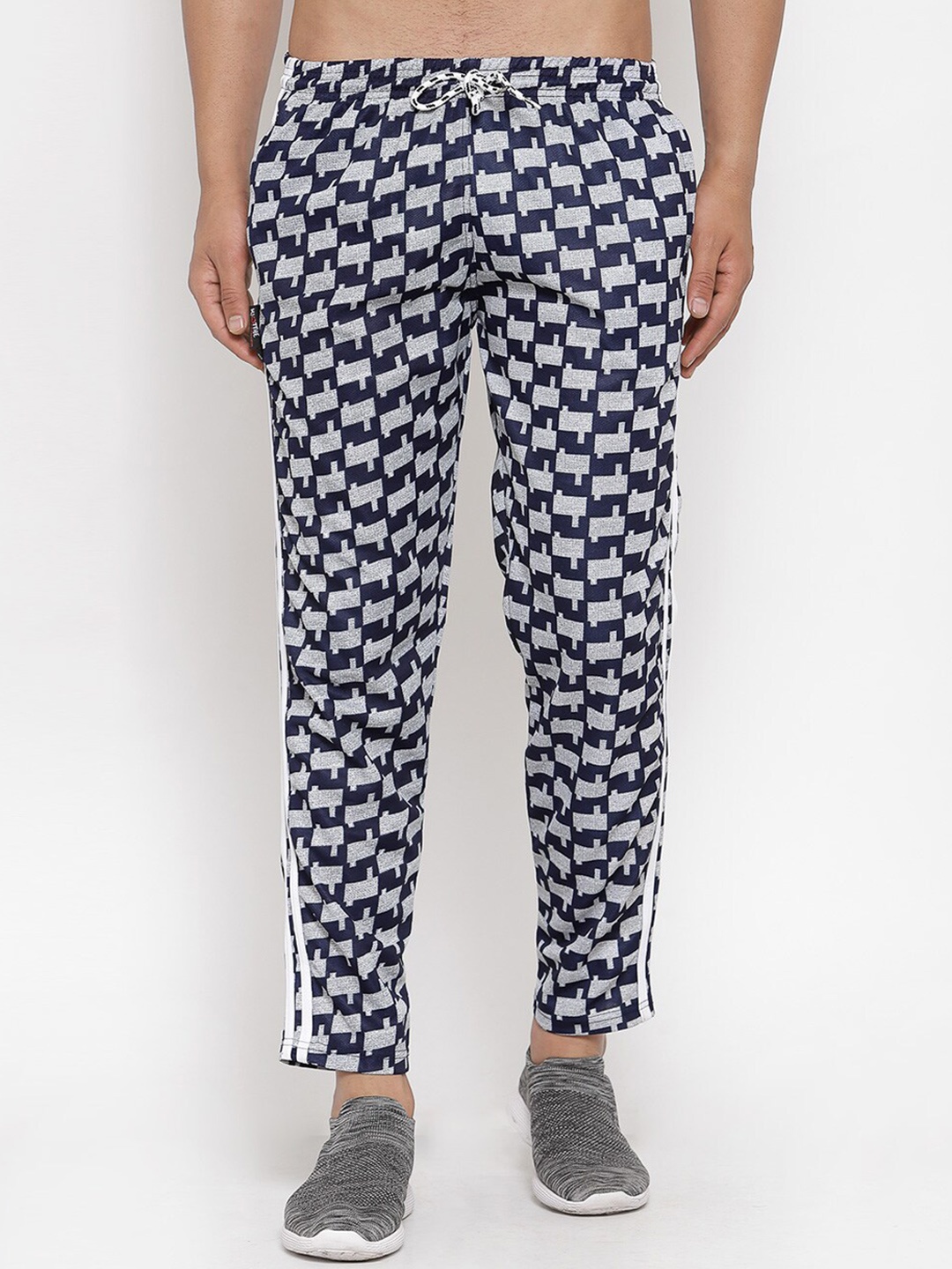 

KLOTTHE Men Blue & Grey Printed Slim-Fit Track Pants