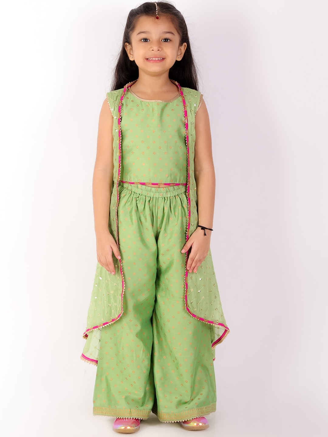 

KID1 Girls Green Ethnic Motifs Printed Top with Palazzos