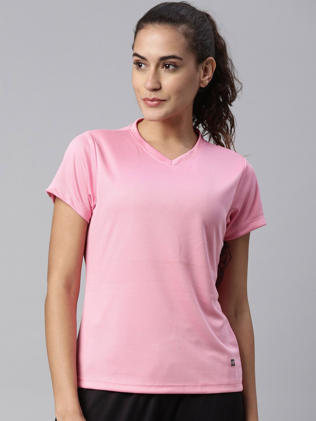 

LAYA Women Pink V-Neck Training or Gym Sports T-shirt