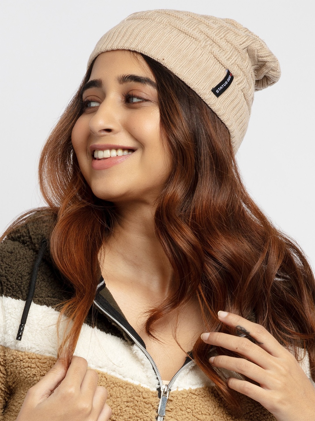 

Status Quo Women Beige & Black Knitted Beanie