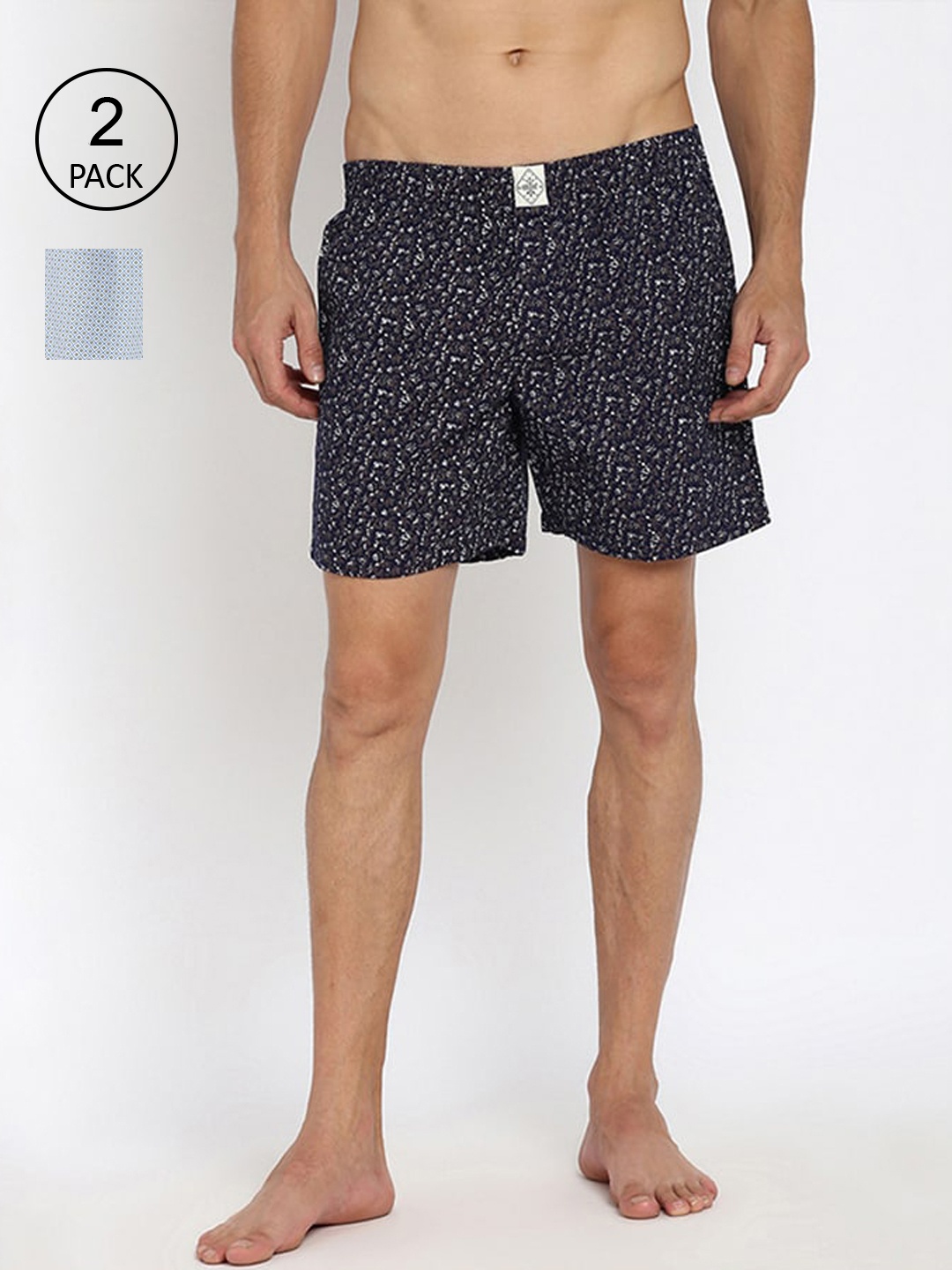 

abof Pack of 2 Men Navy Blue Printed Cotton Shorts
