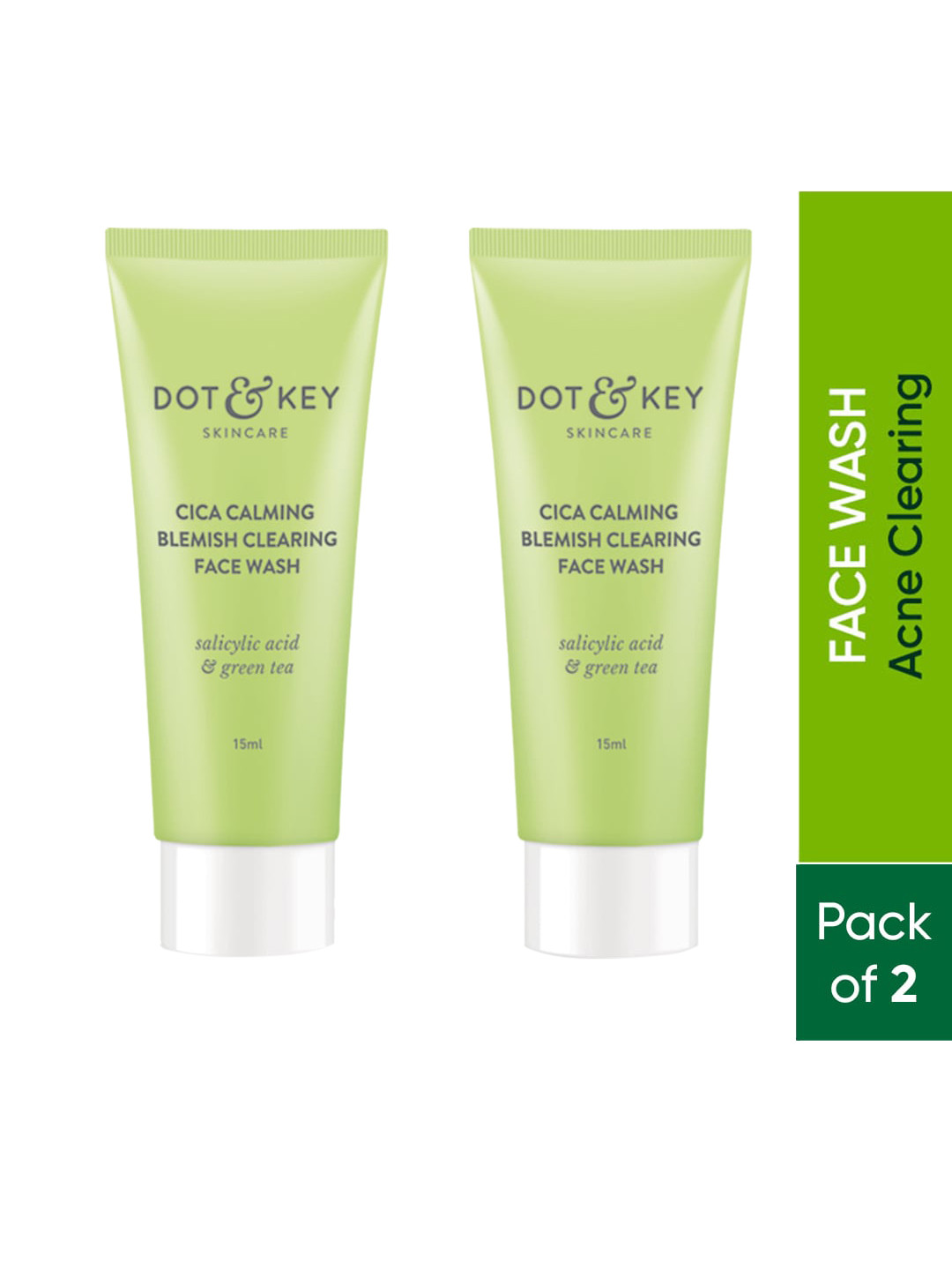 

DOT & KEY Set of 2 Cica Calming Blemish Clearing Face Washes with Salicylic Acid-15ml each, Green