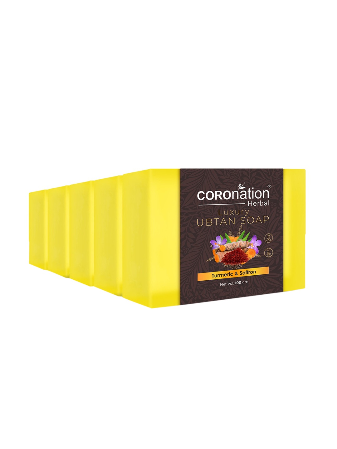 COROnation Herbal Set of 5 Anti-Tan Luxury Ubtan Soap with Turmeric & Saffron - 100 g Each, Yellow