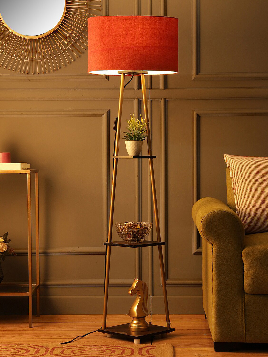 

SANDED EDGE Red 3 Tier Shelf Storage Floor Lamp