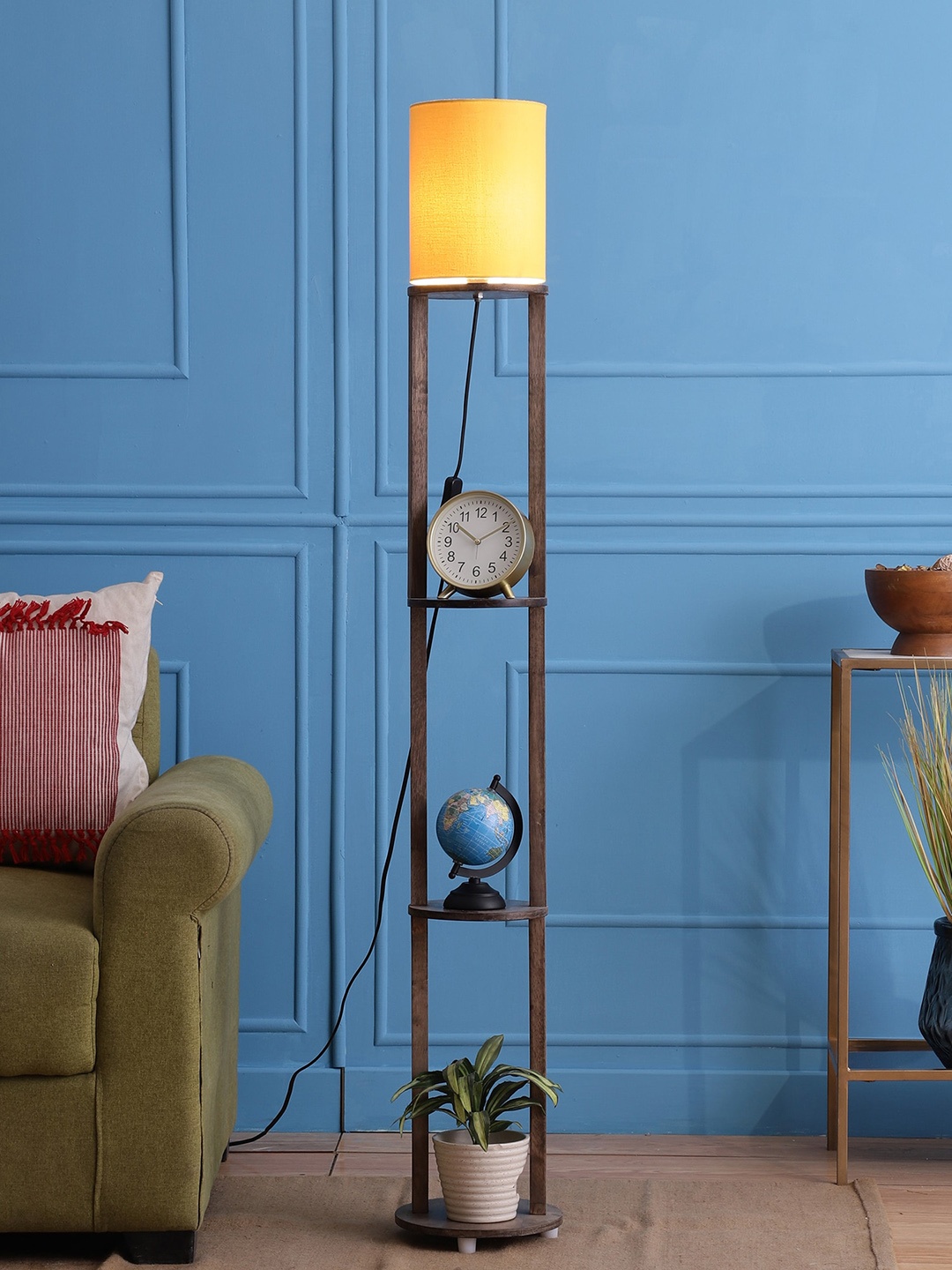 

SANDED EDGE Yellow & Beige 3 Tier Shelf Storage Floor Lamp