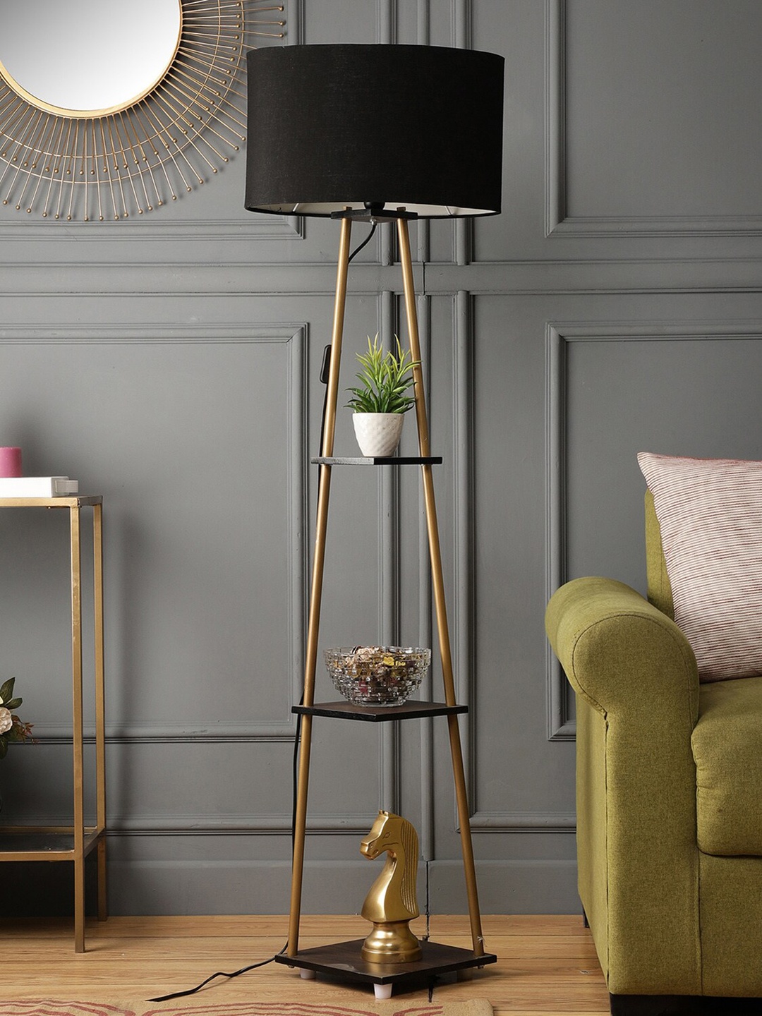 

SANDED EDGE Black & Gold-Toned Floor Lamp