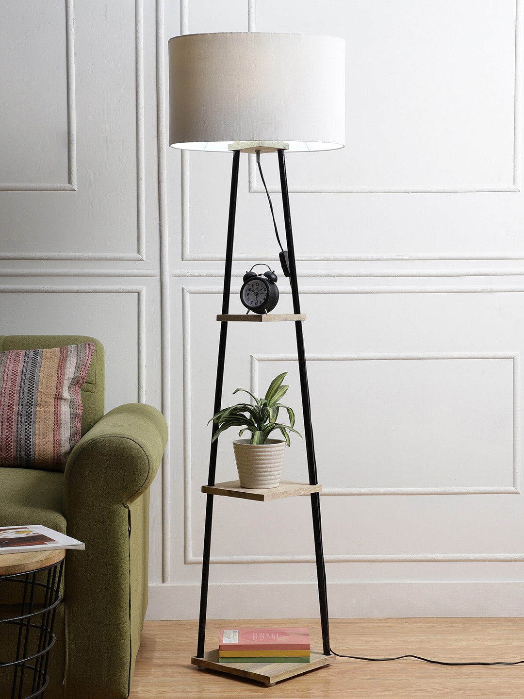 

SANDED EDGE Off-White & Black 3 Tier Shelf Storage Floor Lamp