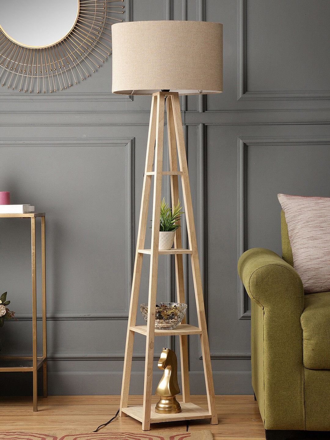 

SANDED EDGE Beige 4 Tier Shelf Storage Floor Lamp