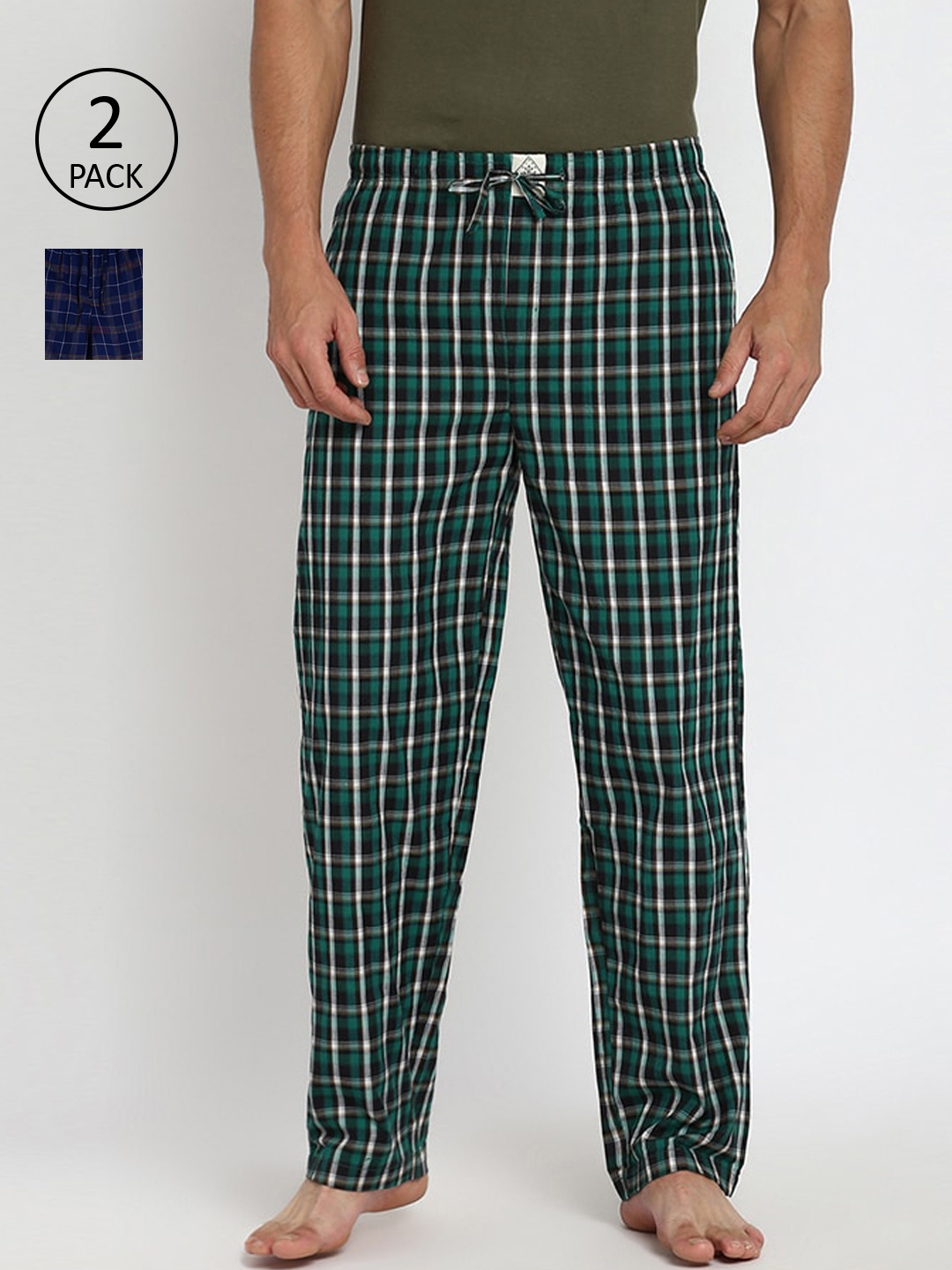 

abof Men Pack of 2 Green & Navy Blue Checked Regular Fit Lounge Pants