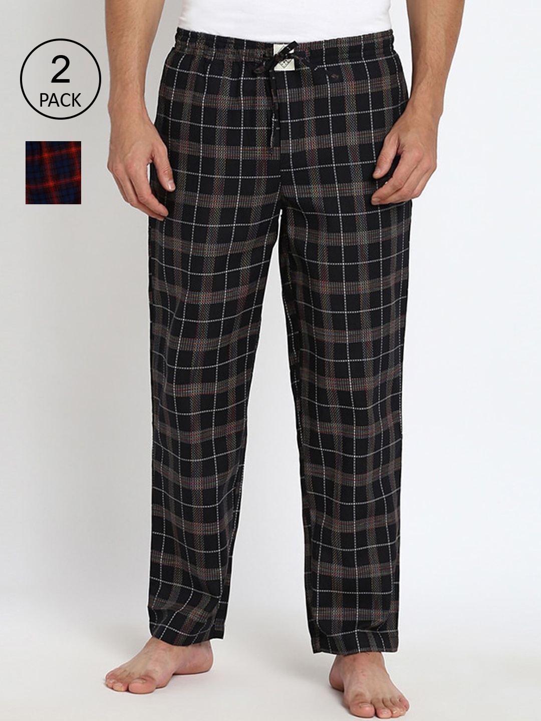 

abof Men Pack Of 2 Black & Red Checked Regular Fit Lounge Pants