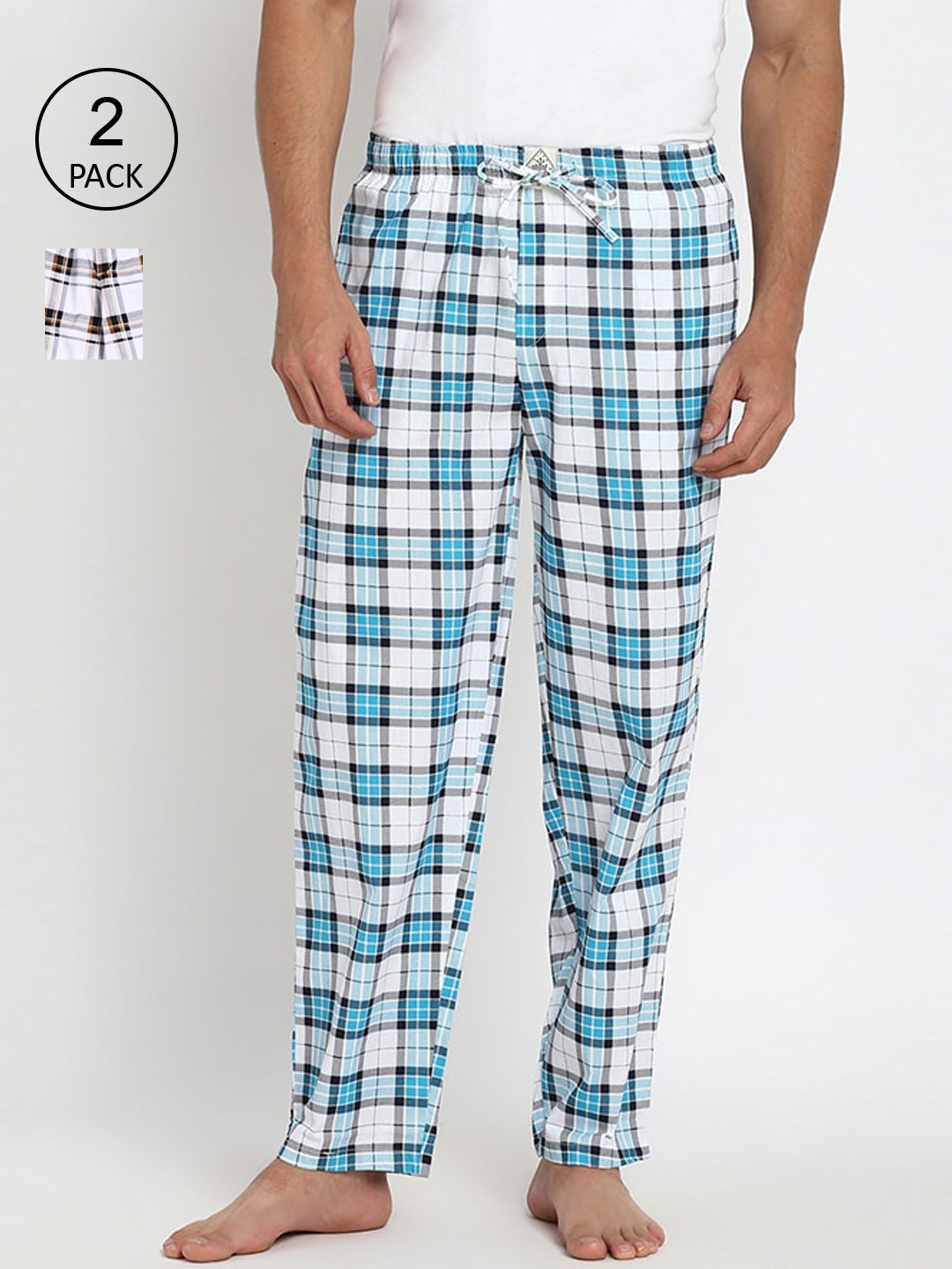 

abof Men Blue Pack of 2 Checked Lounge Pants