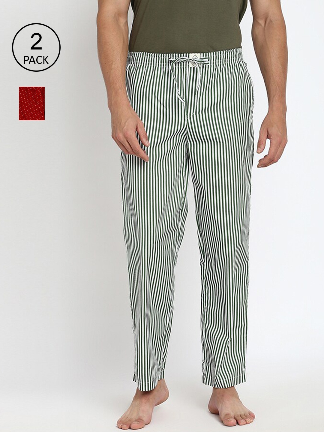 

abof Men Pack of 2 Olive Green & Red Regular Fit Cotton Lounge Pants