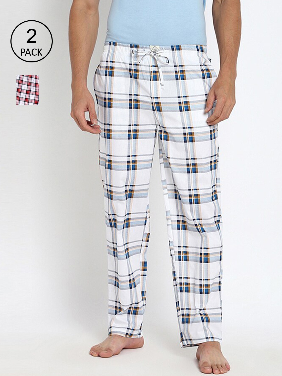 

abof Men Pack of 2 Checked Lounge Pants, White