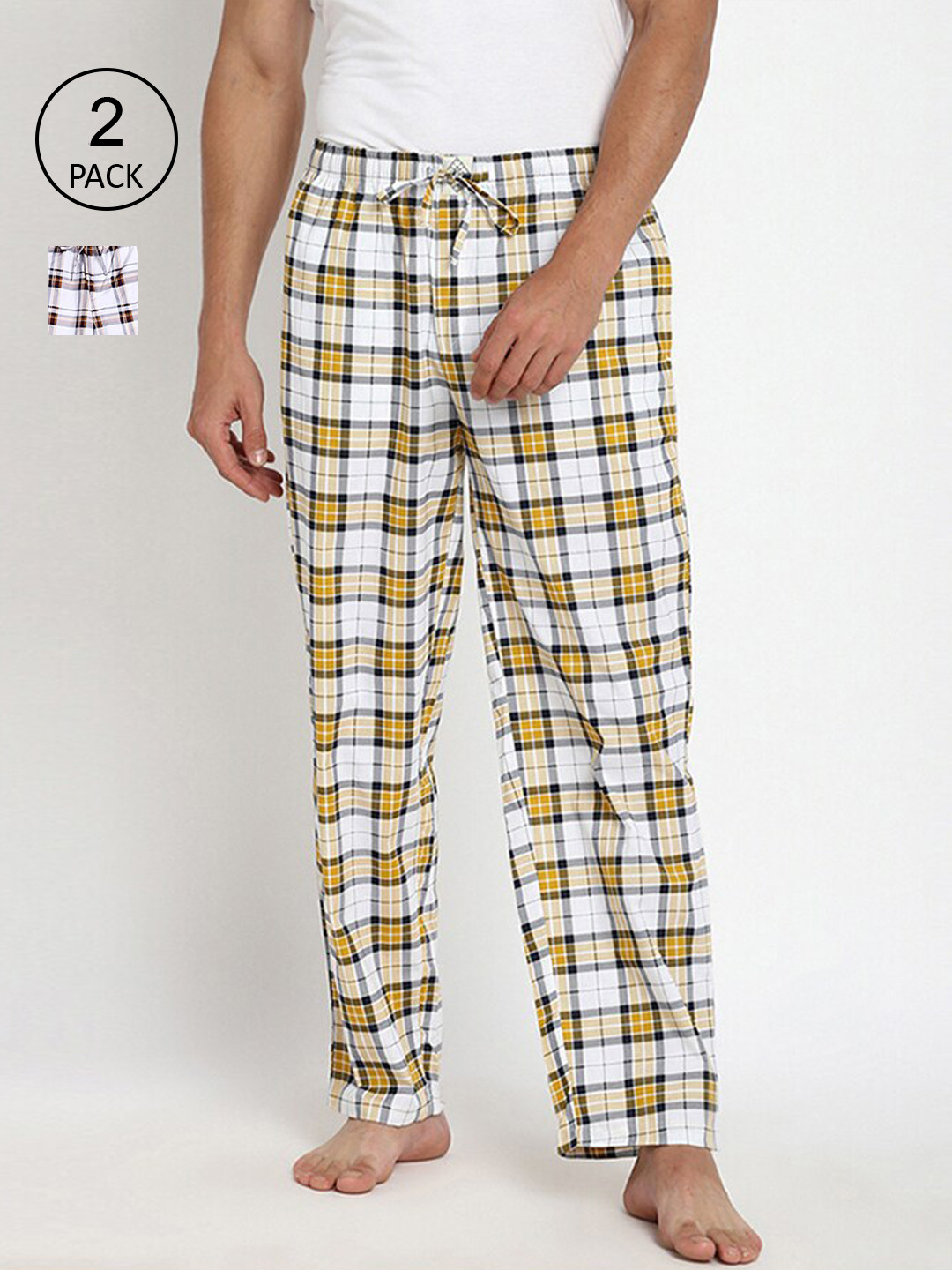 

abof Men Pack Of 2 Brown & White Printed Lounge Pants
