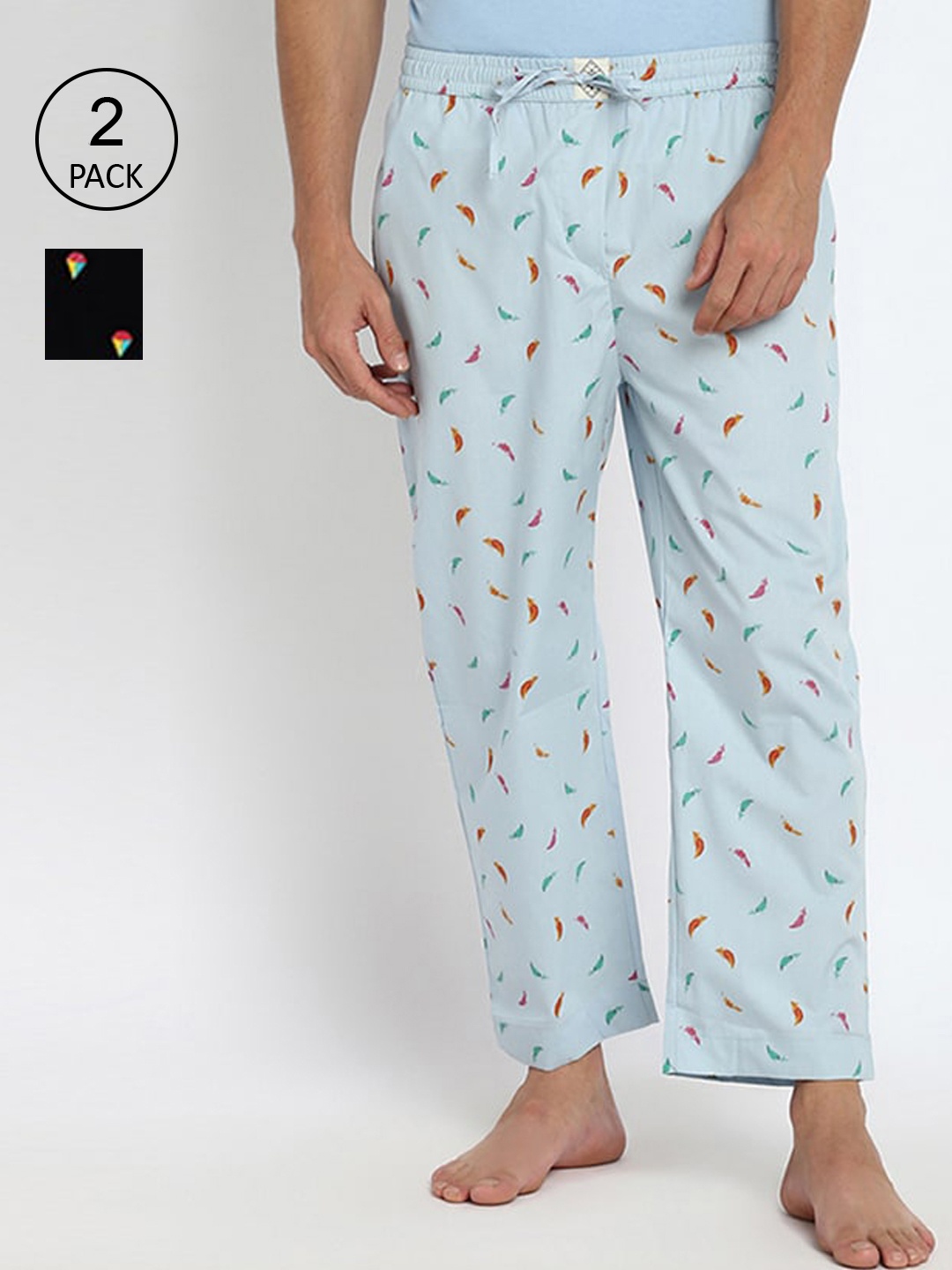 

abof Men Blue Pack of 2 Cotton Printed Lounge Pants