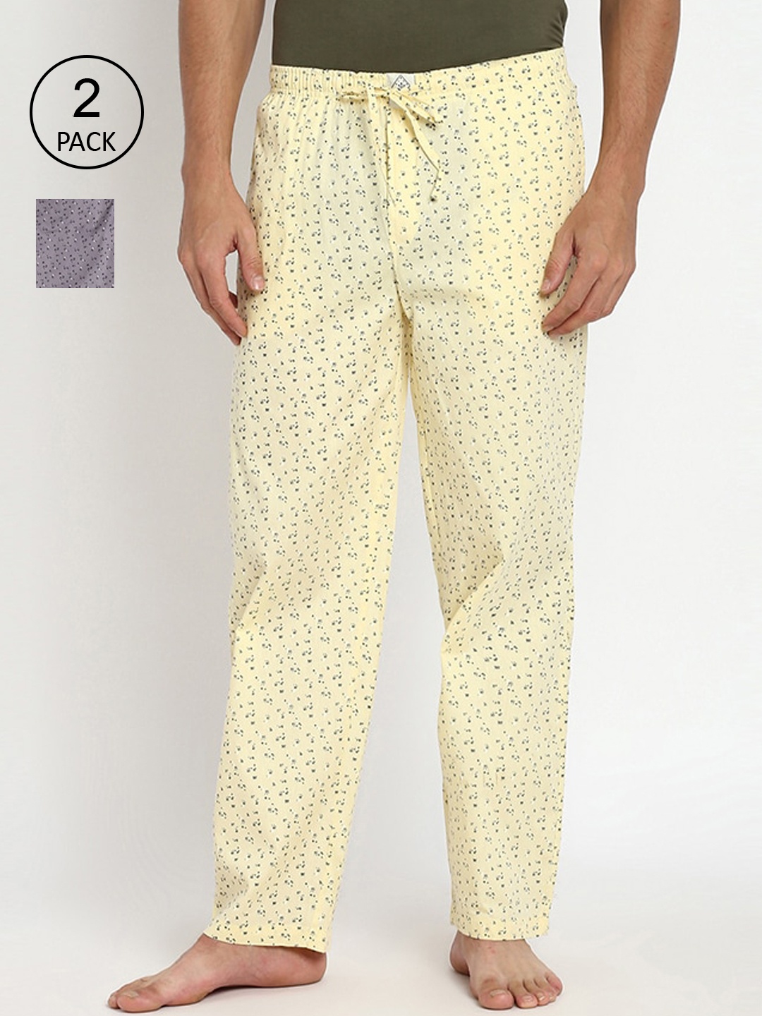 

abof Men Pack of 2 Regular Fit Pure Cotton Lounge Pants, Yellow