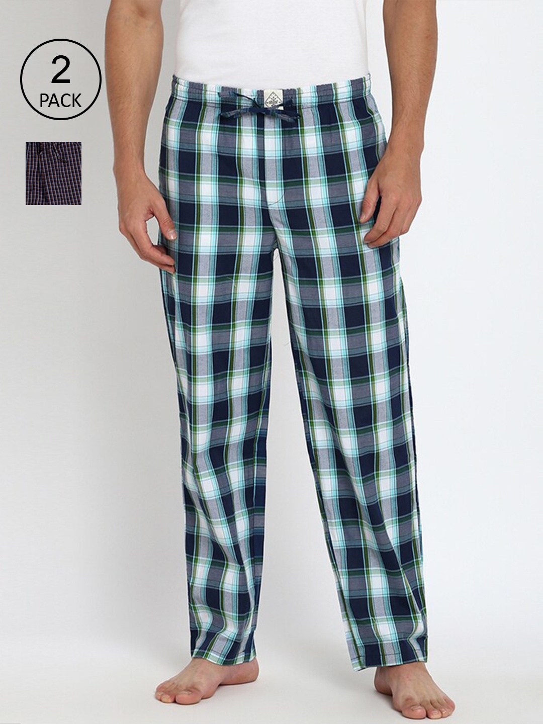 

abof Men Pack Of 2 Blue & White Checked Regular Fit Lounge Pants