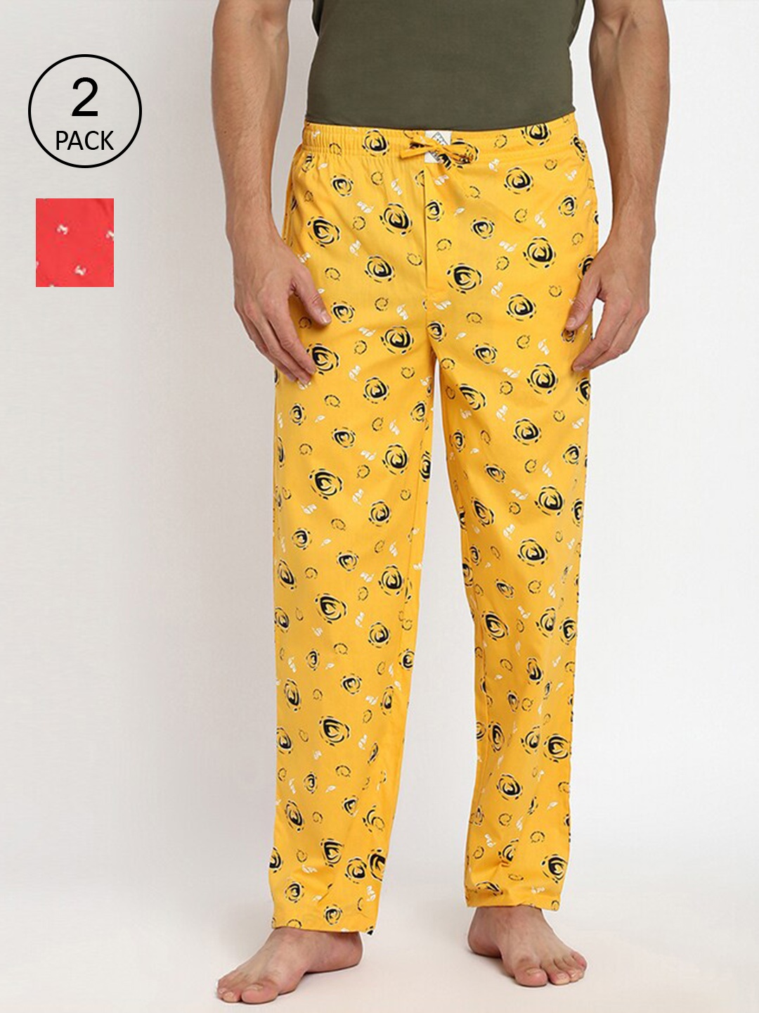 

abof Men Pack of 2 Red & Yellow Regular Fit Cotton Lounge Pants