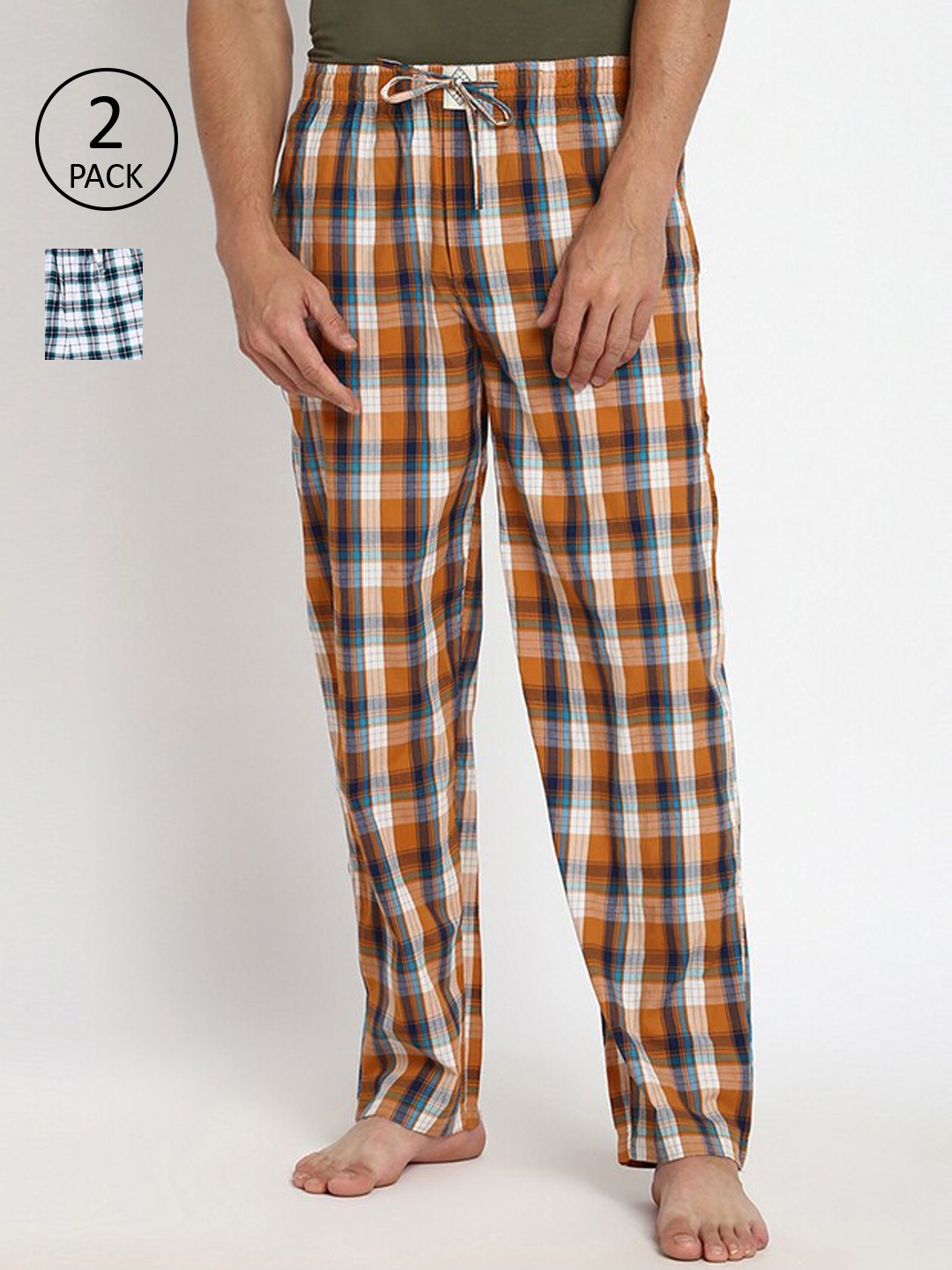 

abof Men Pack Of 2 Yellow & Blue Checked Regular Fit Cotton Lounge Pants