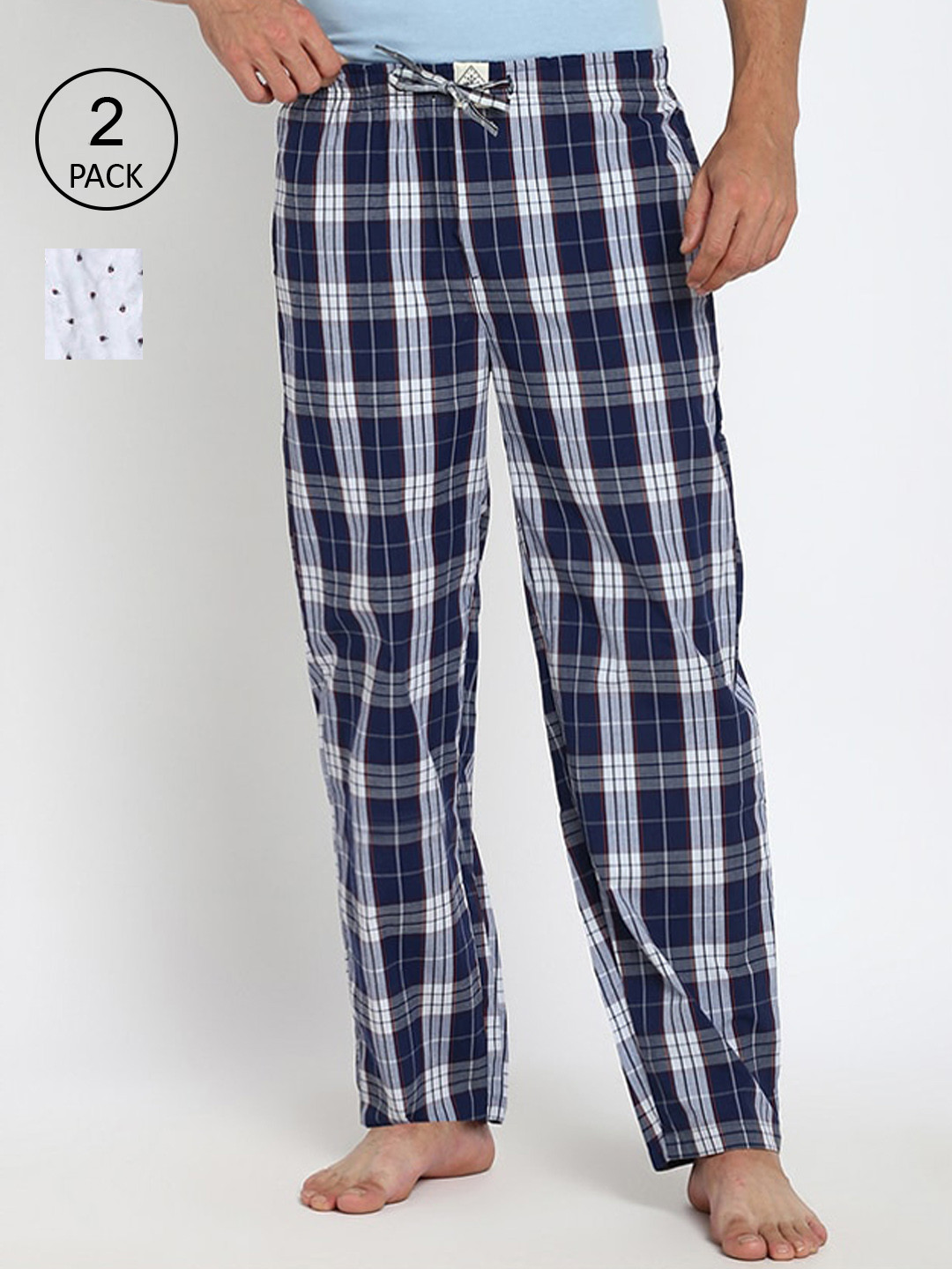 

abof Men Pack of 2 Navy Blue & White Regular Fit Lounge Pants