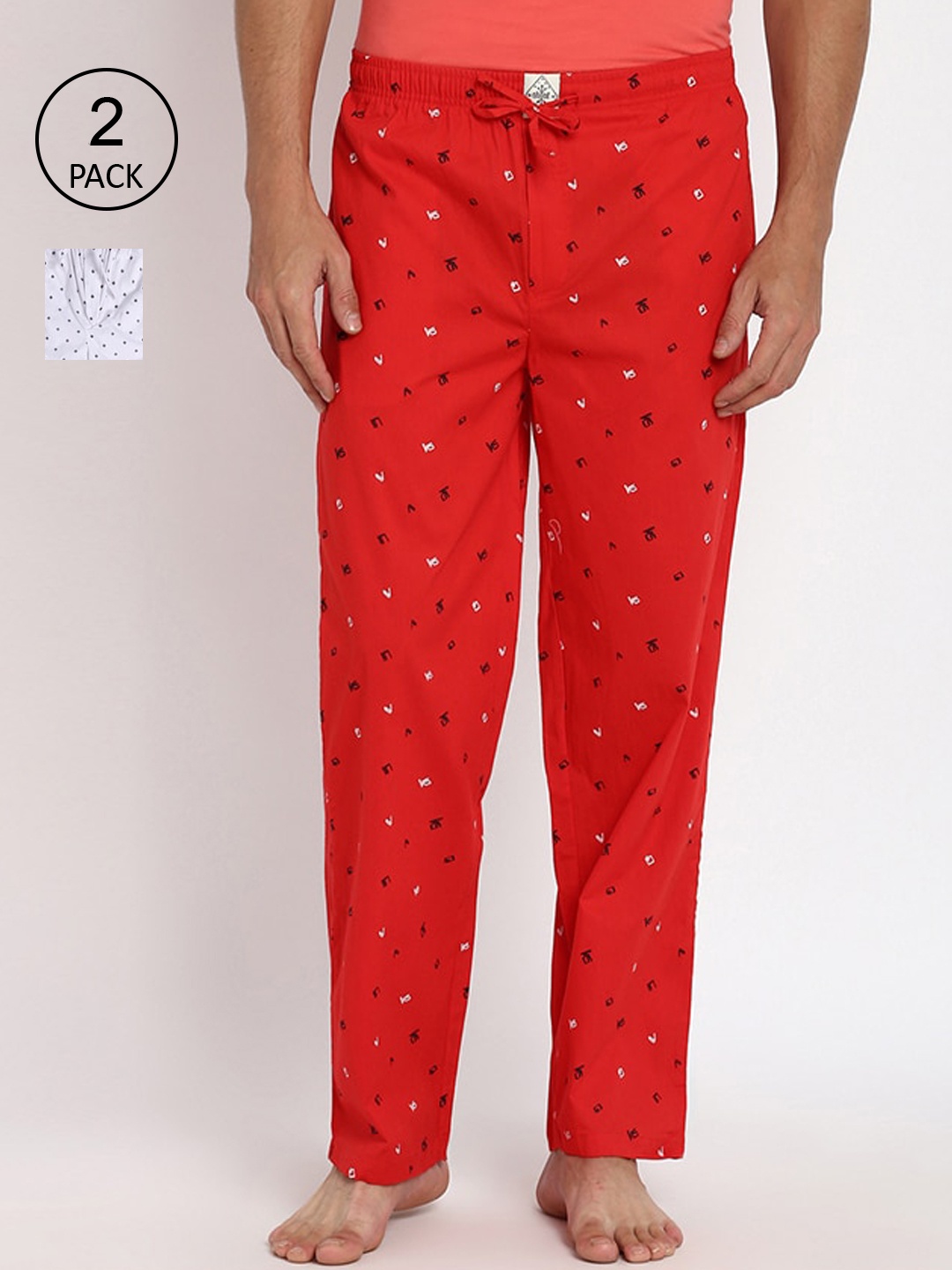 

abof Men Pack of 2 Cotton Printed Lounge Pants, Red