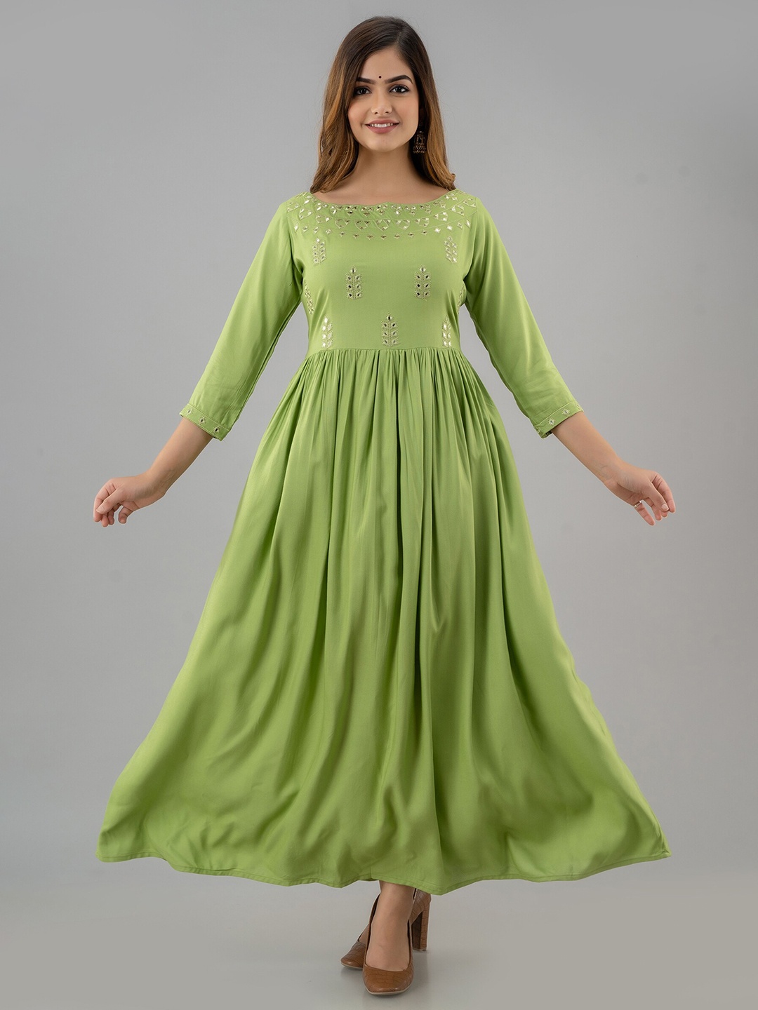 

GULMOHAR JAIPUR Women Green Ethnic Embroidered Maxi Dress