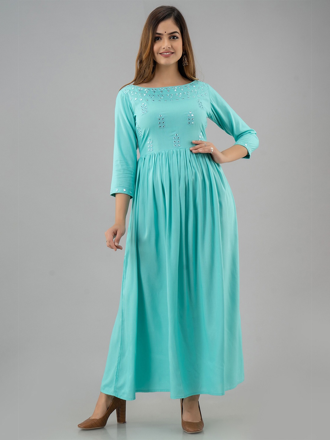 

GULMOHAR JAIPUR Women Sea Green Embellished Maxi Dress