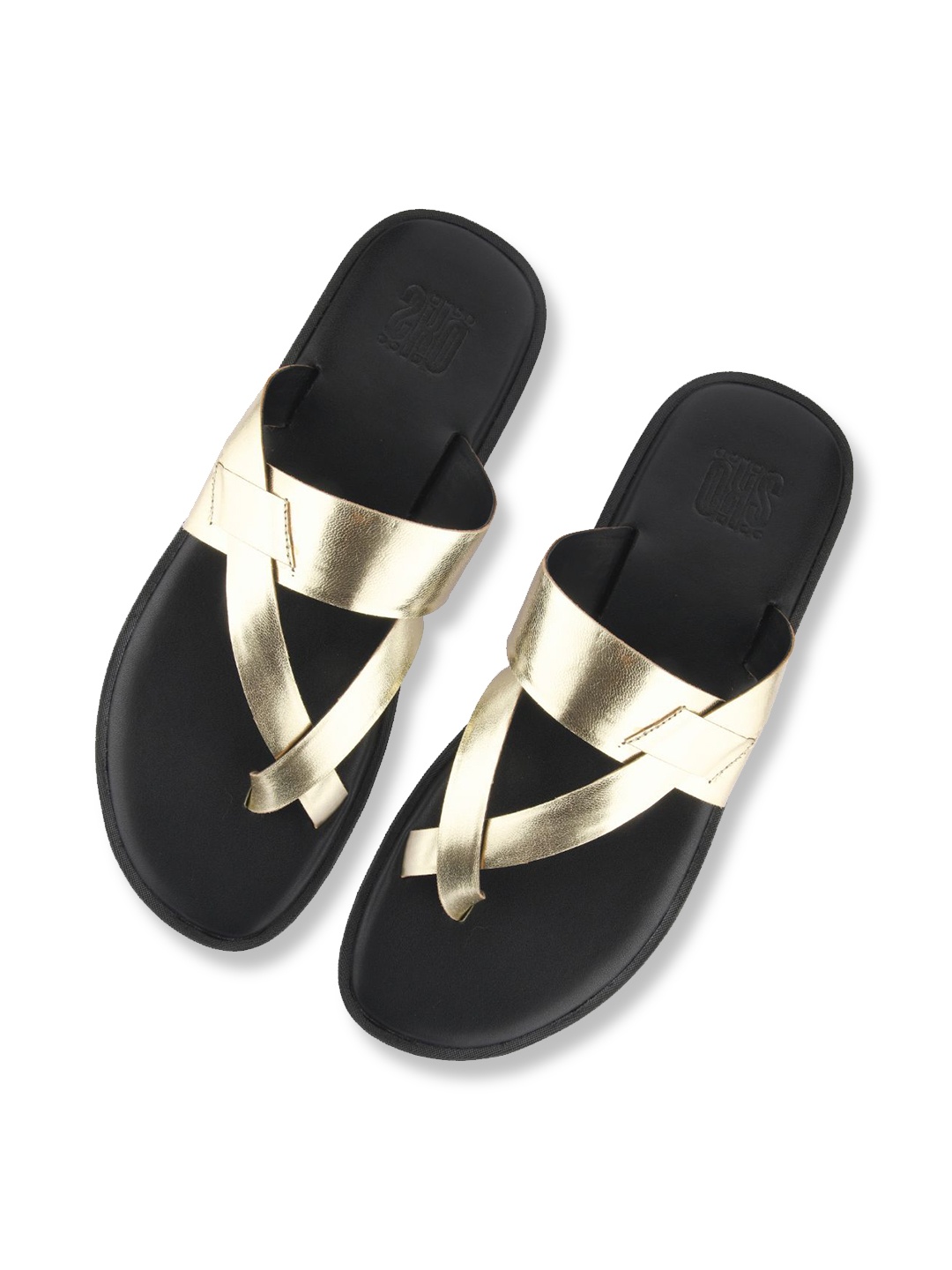 

SKO Men Gold-Toned & Black Leather Comfort Sandals