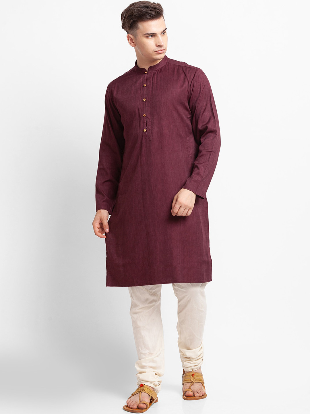 

Globus Men Burgundy Solid Cotton Kurta