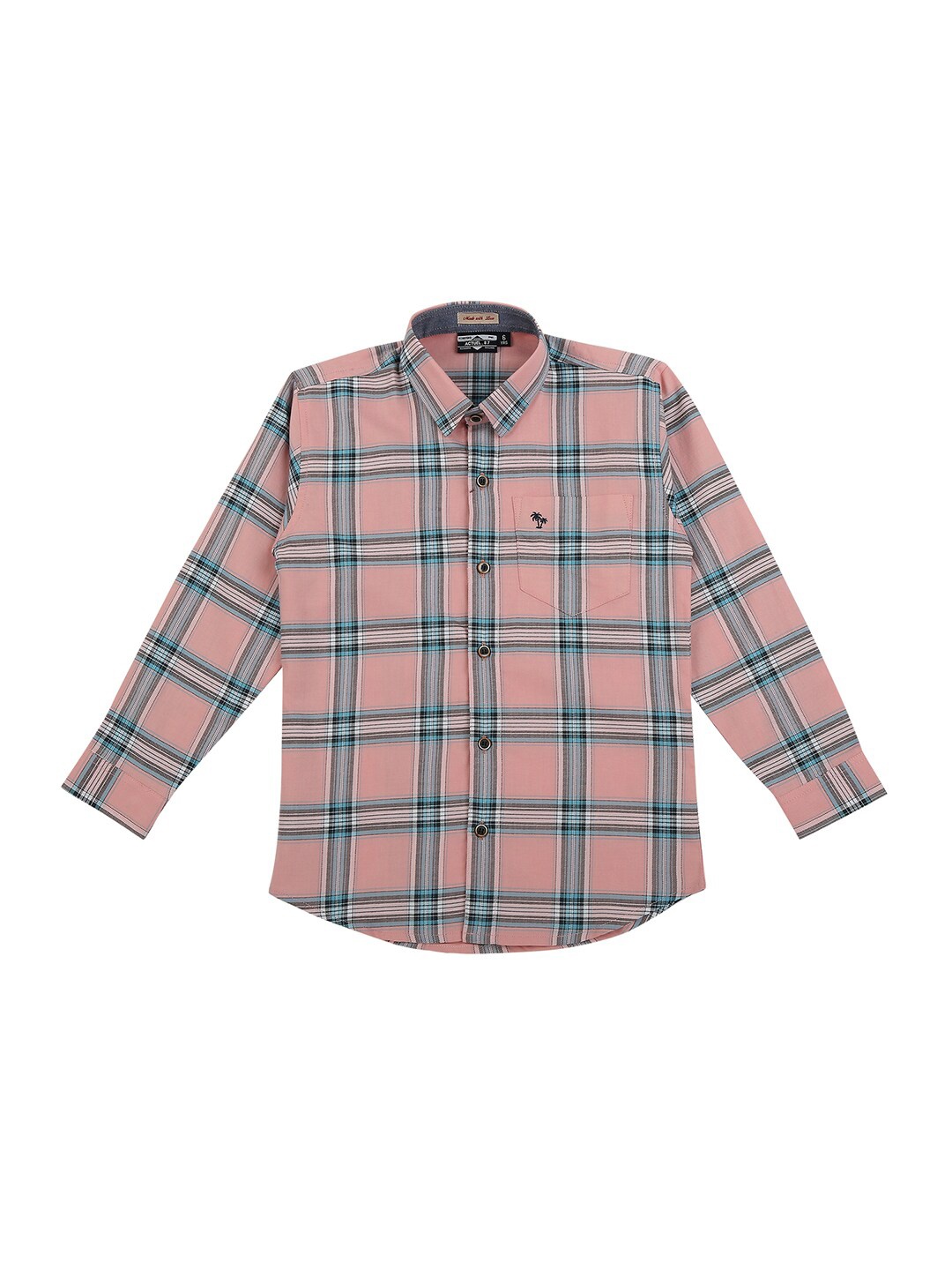 

Actuel Boys Peach-Coloured Tartan Checks Checked Pure Cotton Casual Shirt