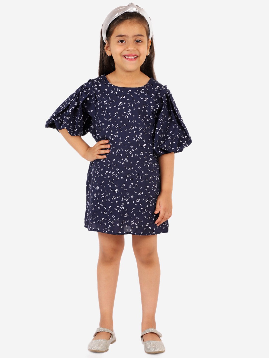 

KidsDew Navy Blue & White Floral A-Line Dress