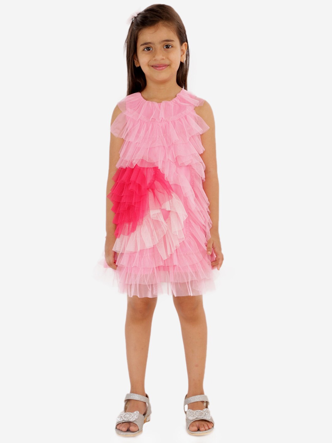 

KidsDew Girls Pink Colourblocked A-Line Dress