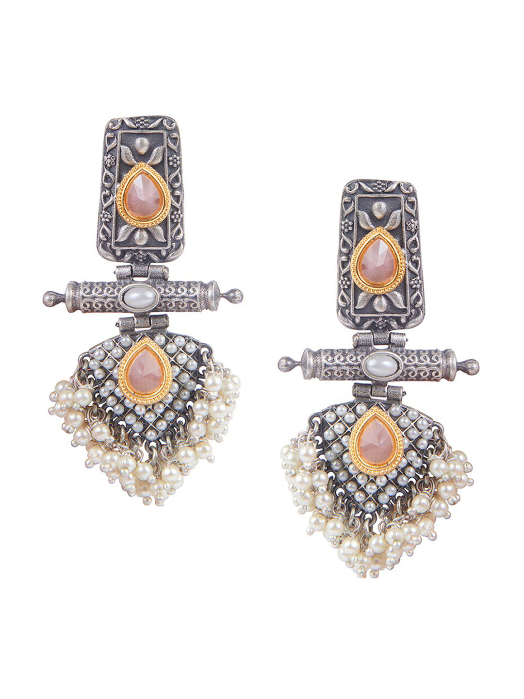 

CURIO COTTAGE Women Pink Silver Plated Contemporary Drop Earrings