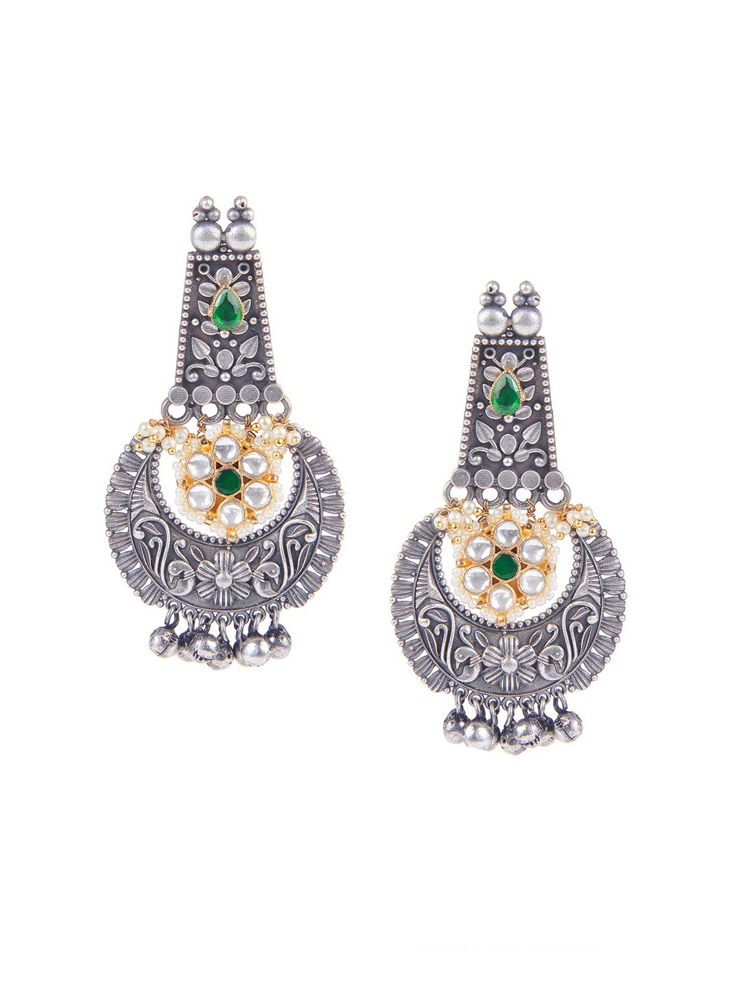 

CURIO COTTAGE Green Oxidised Drop Earrings