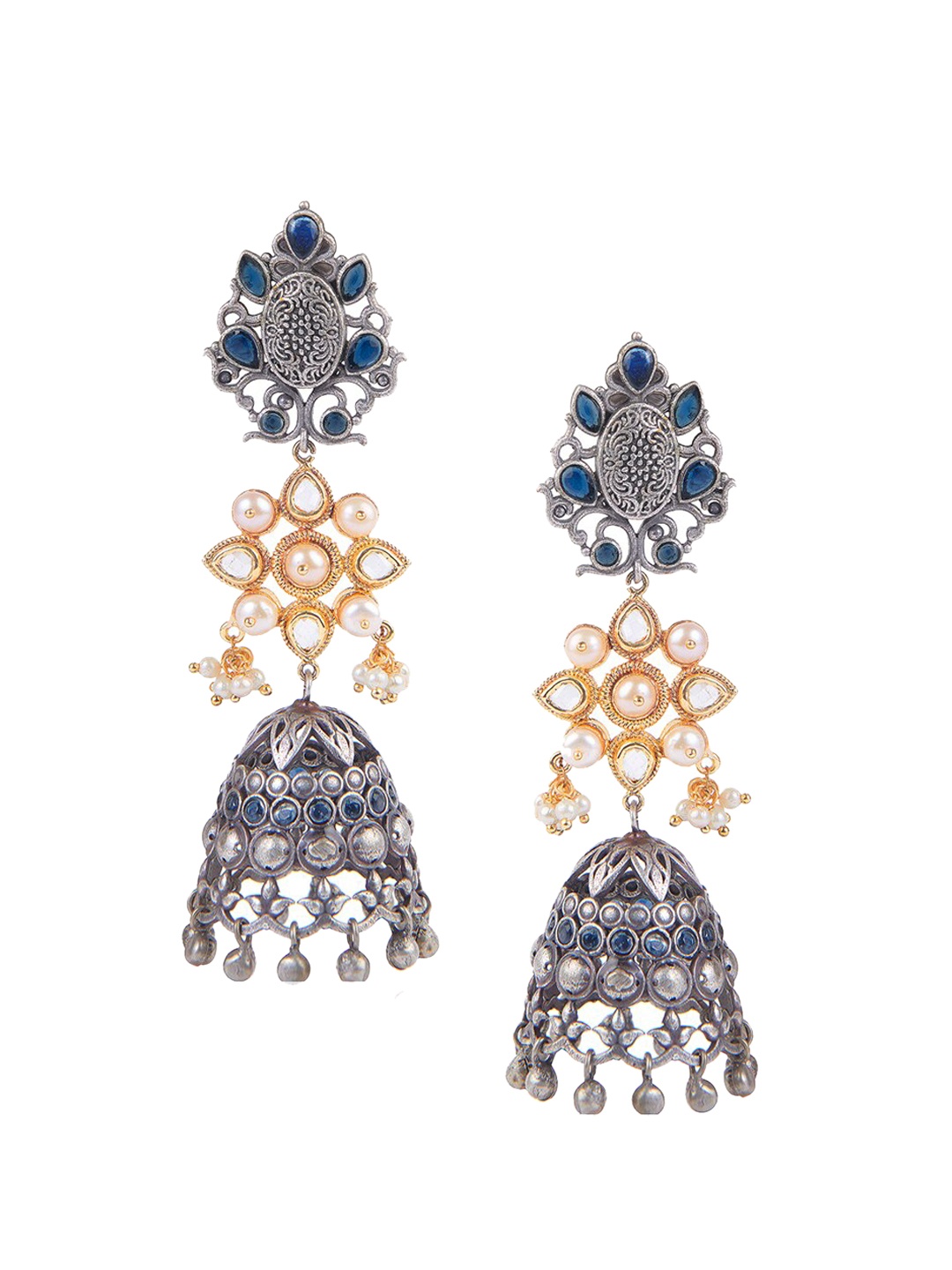 

CURIO COTTAGE Blue Long Jhumkas Earrings
