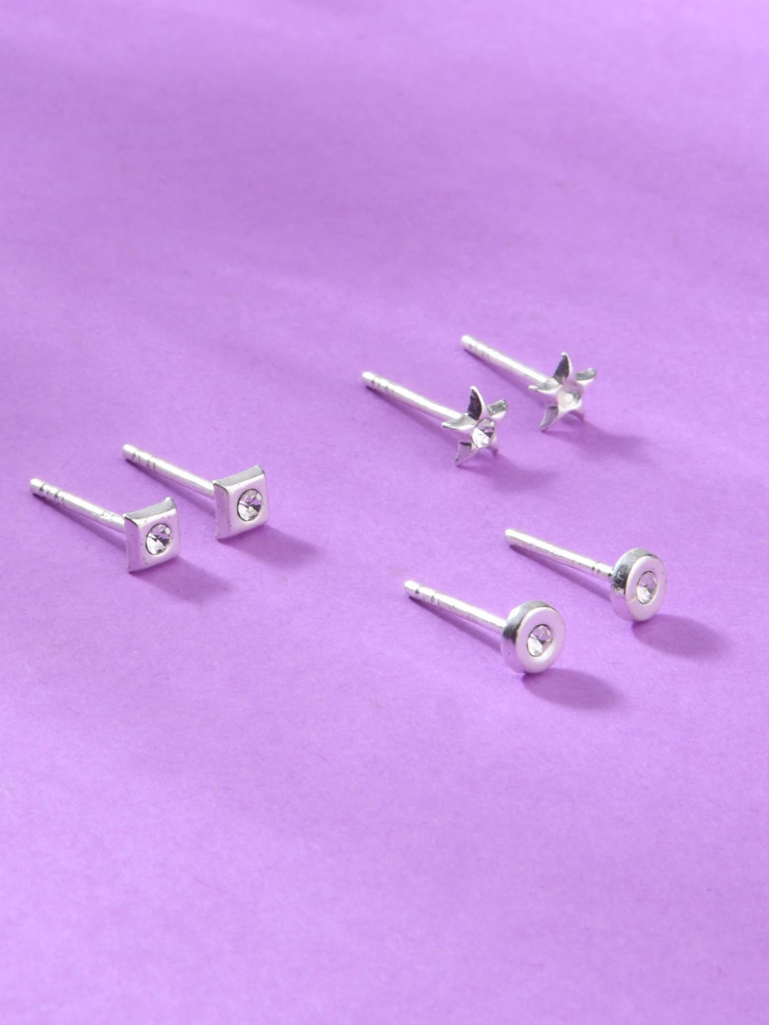 

Accessorize London Set of 3 925 Pure Sterling Silver Geometric Shaped Stud Earrings