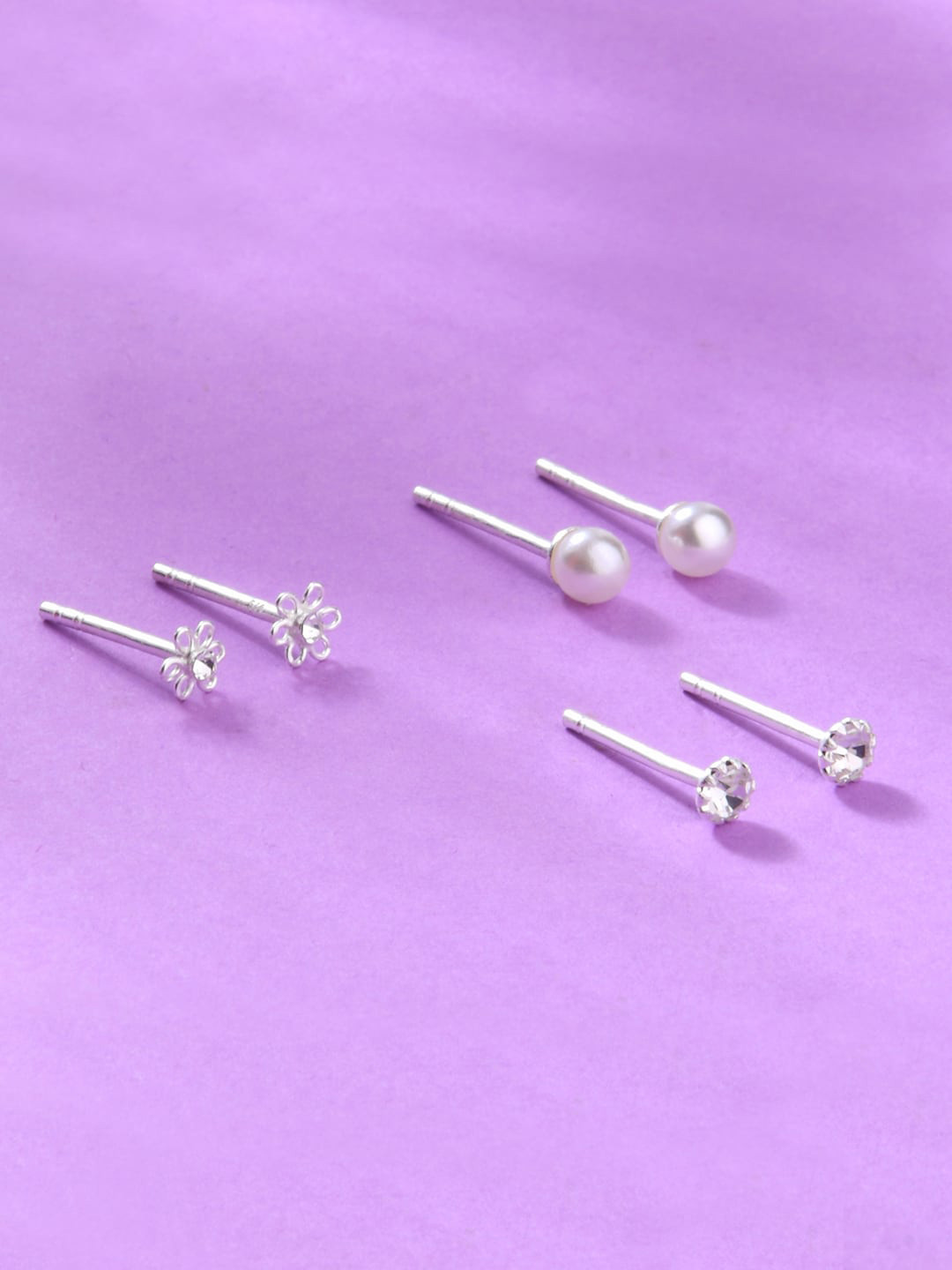 

Accessorize Set Of 3 925 Pure Sterling Silver Geometric Studs Earrings