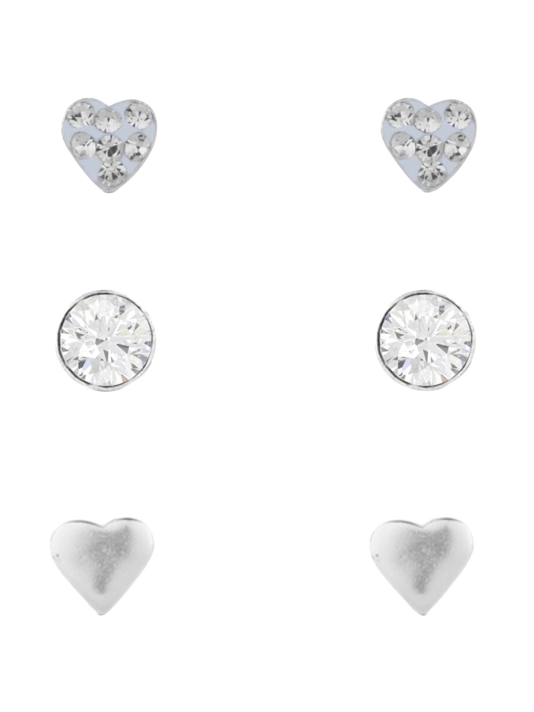 

Accessorize London Women 925 Pure Sterling Silver (Set of 3) Heart Sparkle Stud Earrings